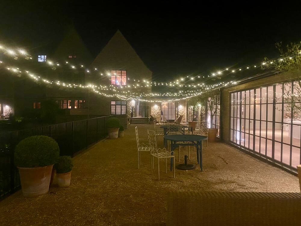 Kin House exterior terrace mood lighting for evening events