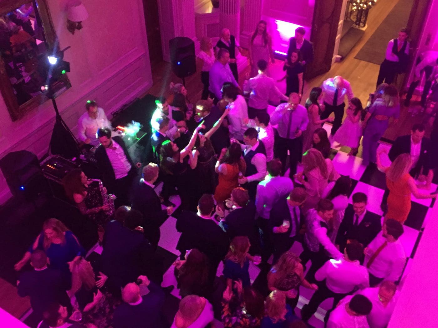 Hedsor House dance floor with DJ and sax – corporate event entertainment