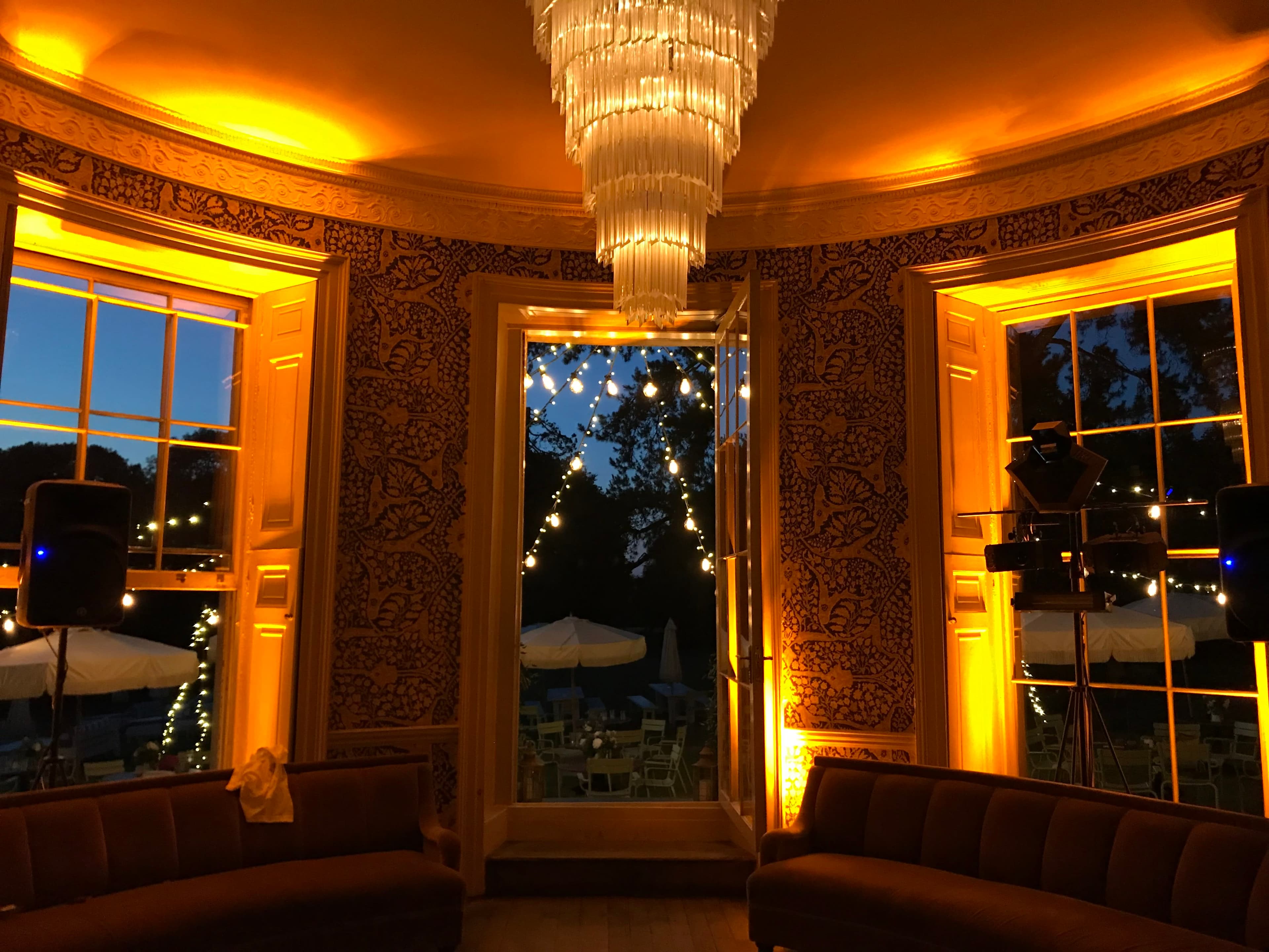 Amber LED mood lighting at Babington House bar