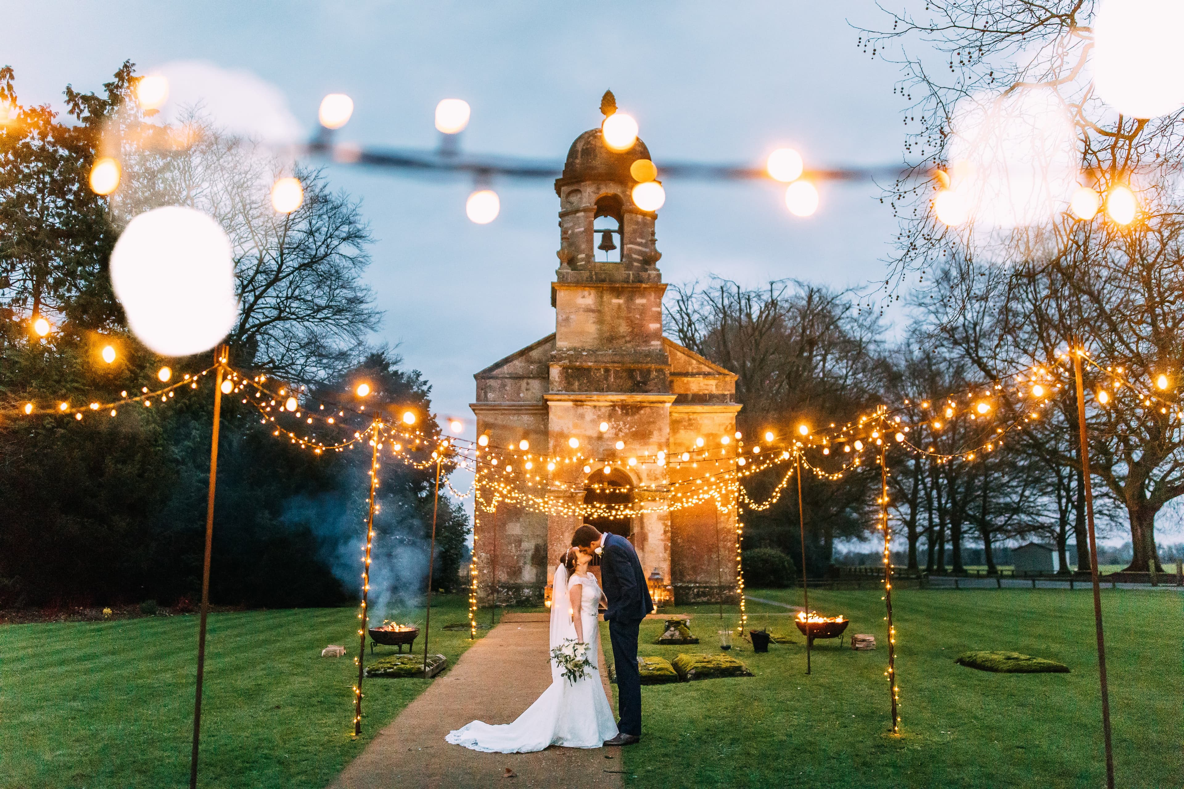 Wedding reception with festoon and outdoor lighting – Albert Palmer Photography
