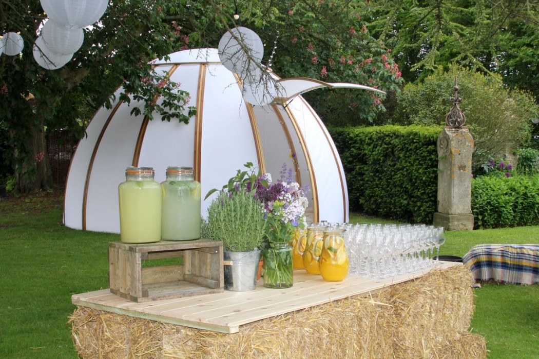 Image a garden with chill out dome, lighting and beautiful drinks ready for a drinks reception.